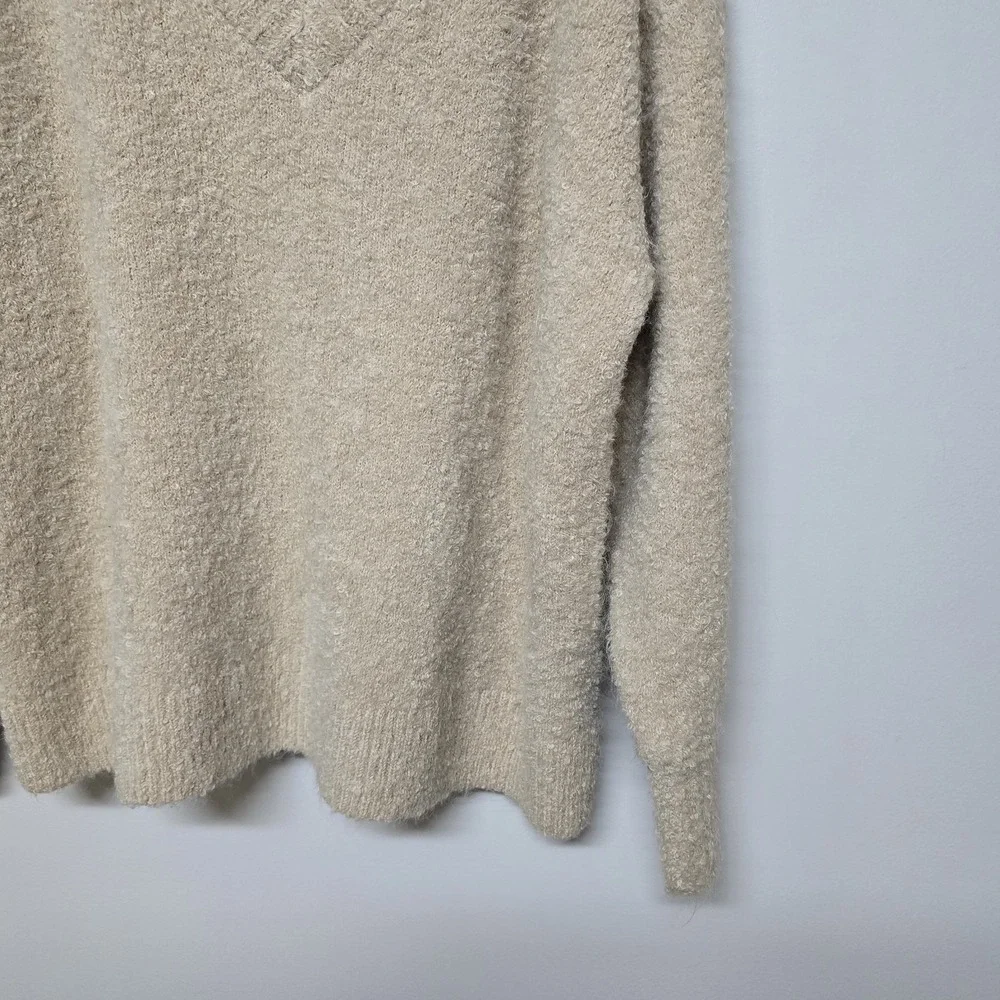 Aerie Teddy Boucle Tan V Neck Oversized Sweater Sz‎ XL NWT Cozy Warm